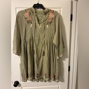 Kyla Seo Embroidered Olive Green Tunic